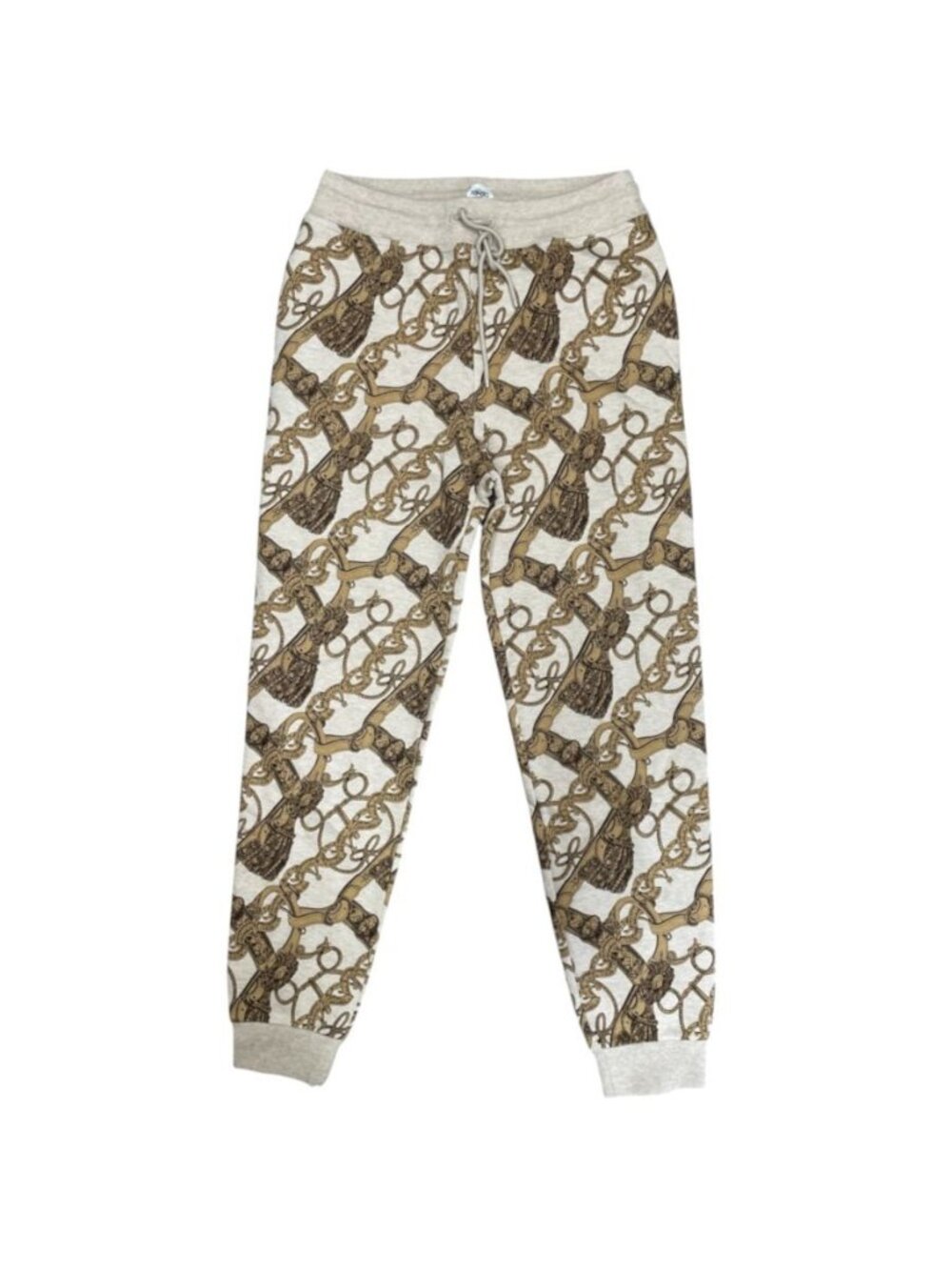 Hermes Jogger Pants Sweatpants Print Knit Cotton Beige Casual